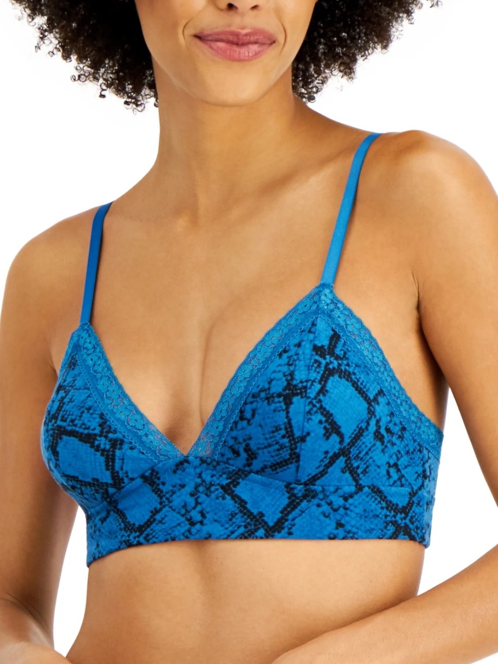 Jenni Blue Snake-Print Lace Bralette
